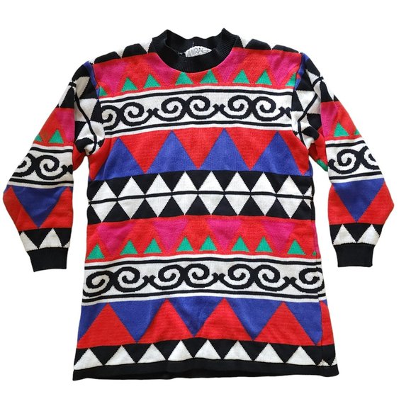 Vintage cotton geometric print tunic length sweater - Picture 4 of 10